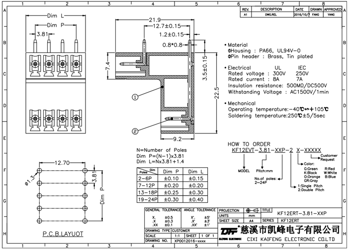 Pluggable terminal block R/A Header Pin spacing 3.50/3.81 mm 9-pole Male connector